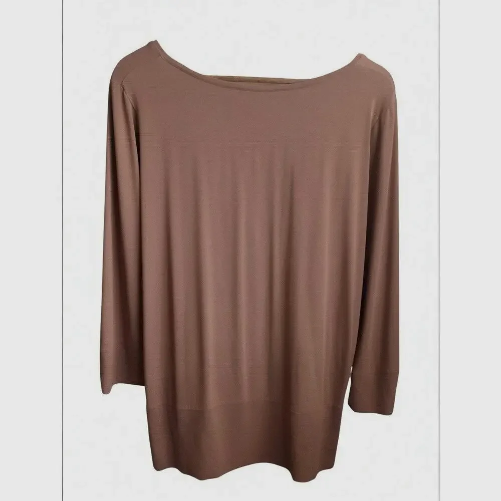 Joseph Ribkoff Brown Draped V-Neck High Low Top Size 10 Made in Canada